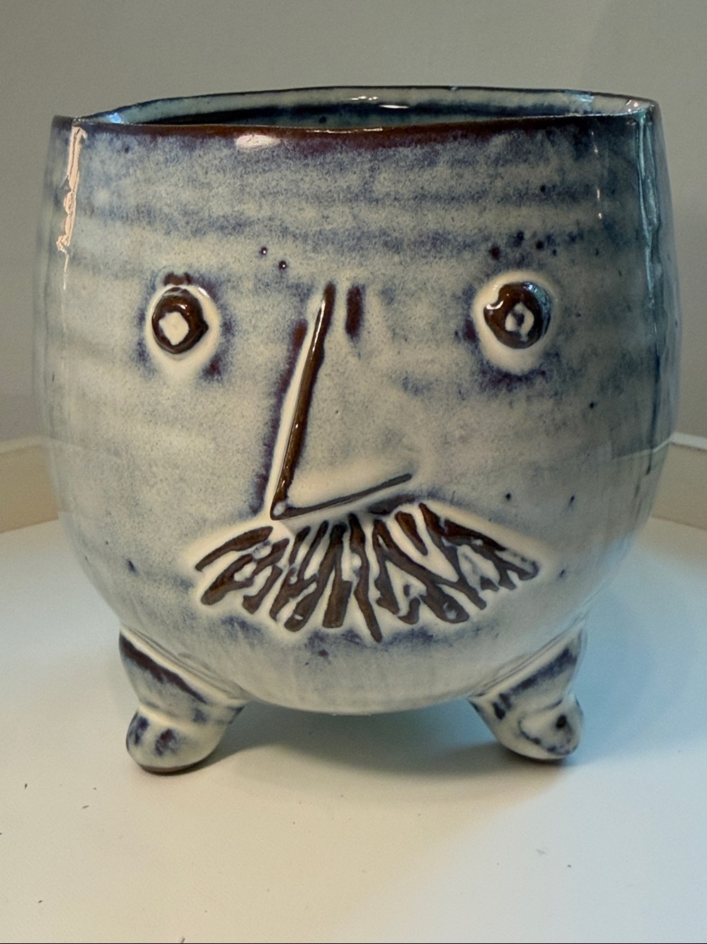 🪴 Handmade MCM-Style “Mr. Clay Pot” Planter in Blue-White Glaze, NWOT, CLEAN! - Picture 7 of 7